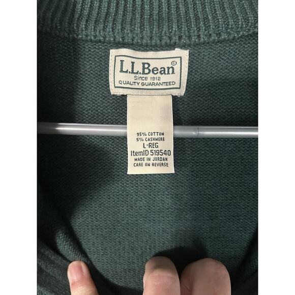 LL Bean Mens Green Wicked Soft Cotton/Cashmere, 1/4 Zip Preppy Golf Large - Picture 2 of 6